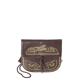 Embroidered Mini Crossbody Bag in Brown, Beige