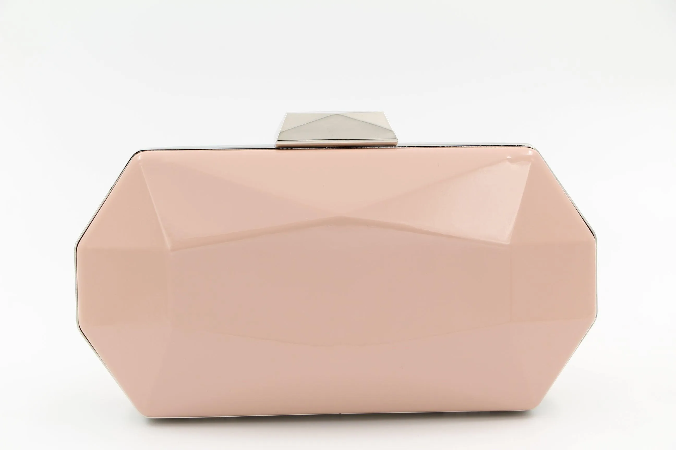 FABUCCI nude-pink patent octagonal clutch