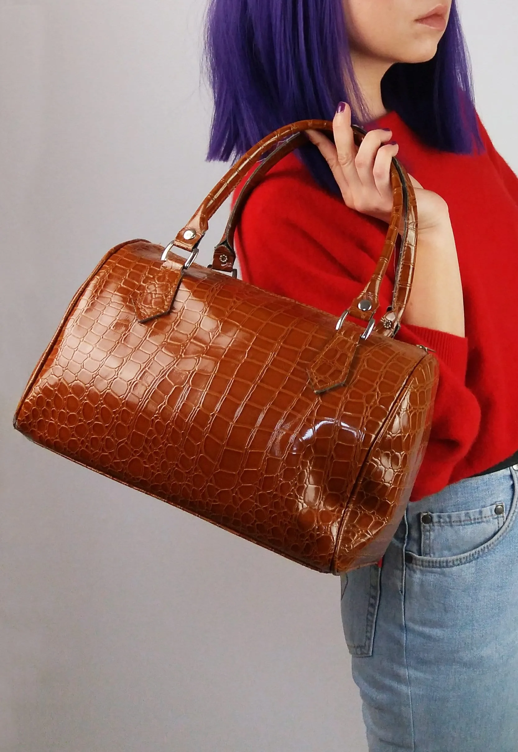 Faux Croc Patent Leather Bag