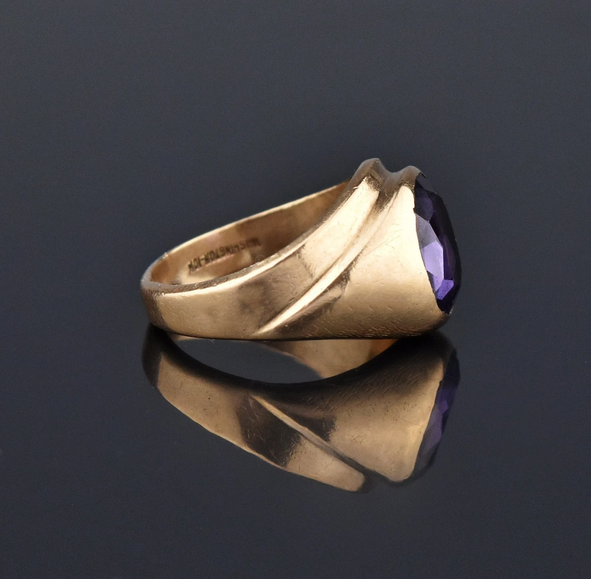 Fine Art Deco Color Change Sapphire Signet Ring, Sz 8.25