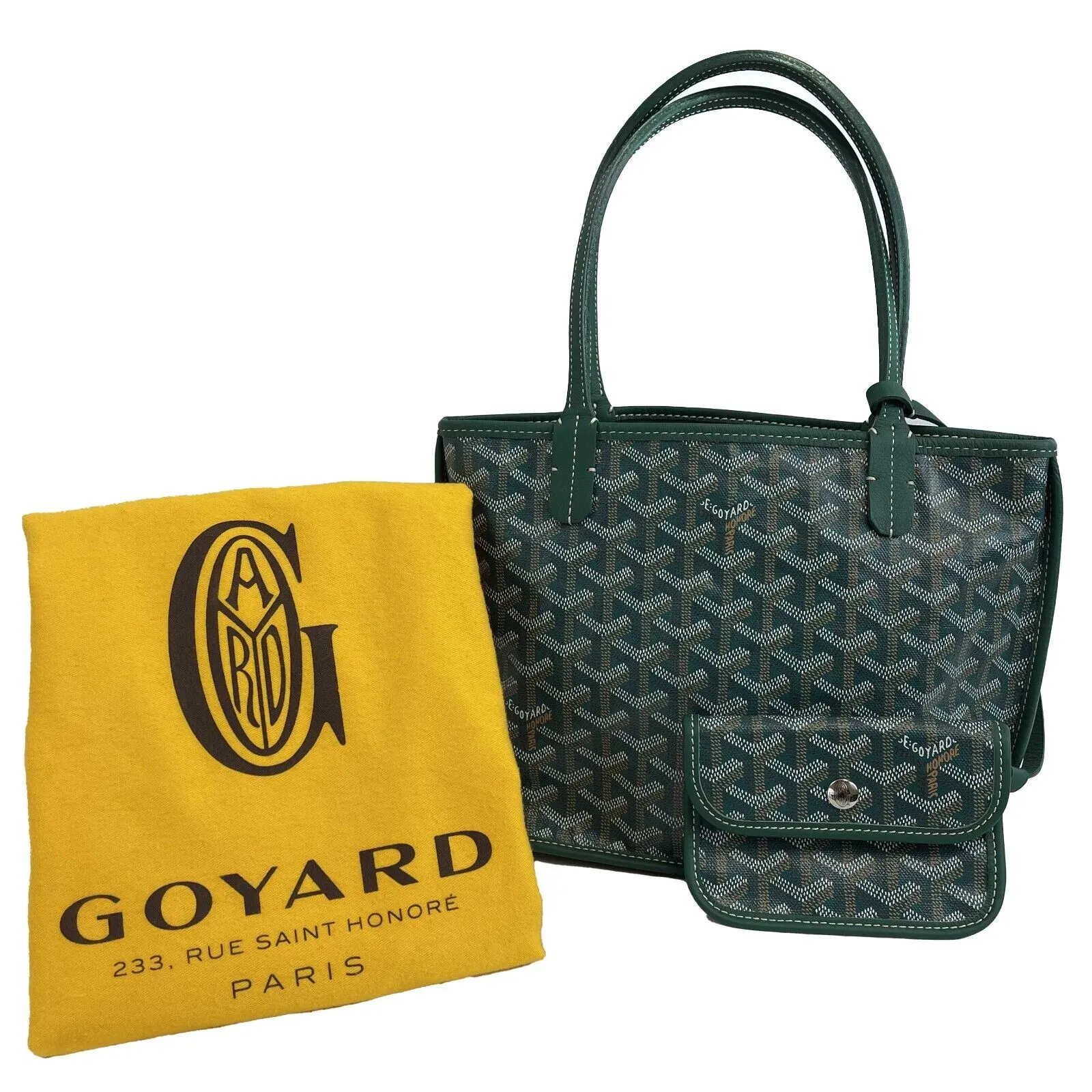 Goyard - Goyardine Green Anjou Mini Reversible Tote w/ pouch