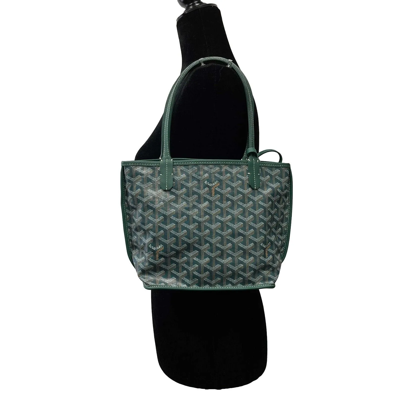 Goyard - Goyardine Green Anjou Mini Reversible Tote w/ pouch