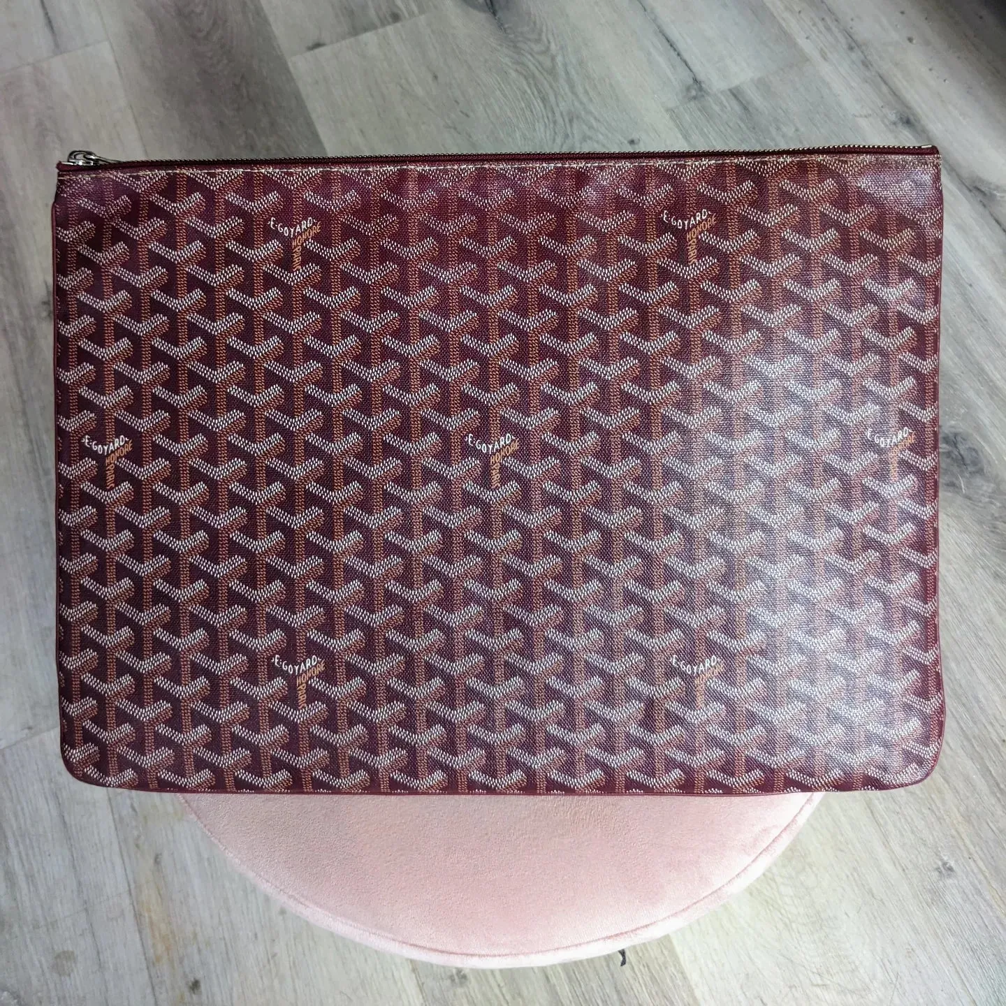 Goyard Senat GM Burgundy Red Coated Canvas Zip Pouch