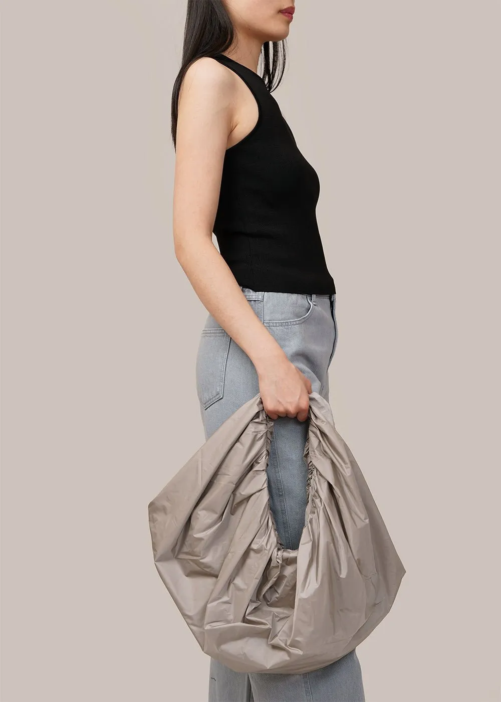 Grey Shirring Tote Bag