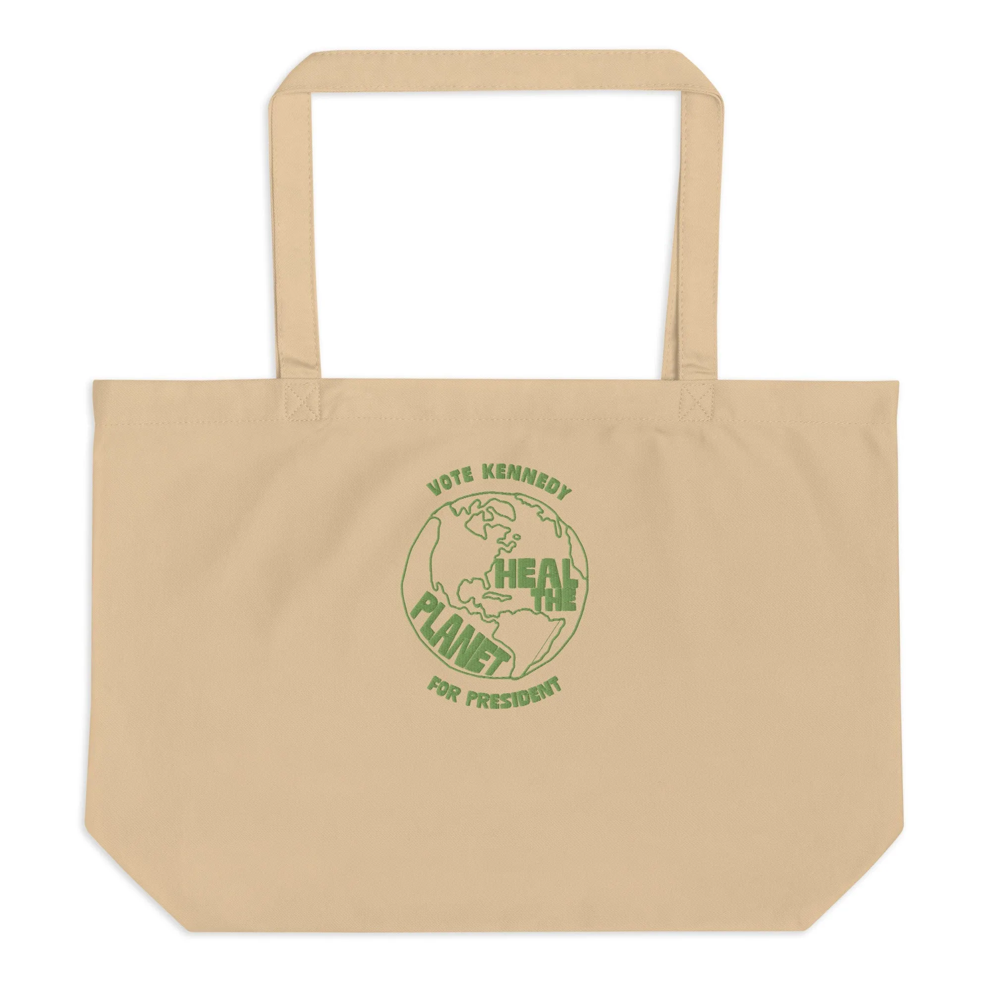 Heal the Planet Large Embroidered  Organic Tote Bag