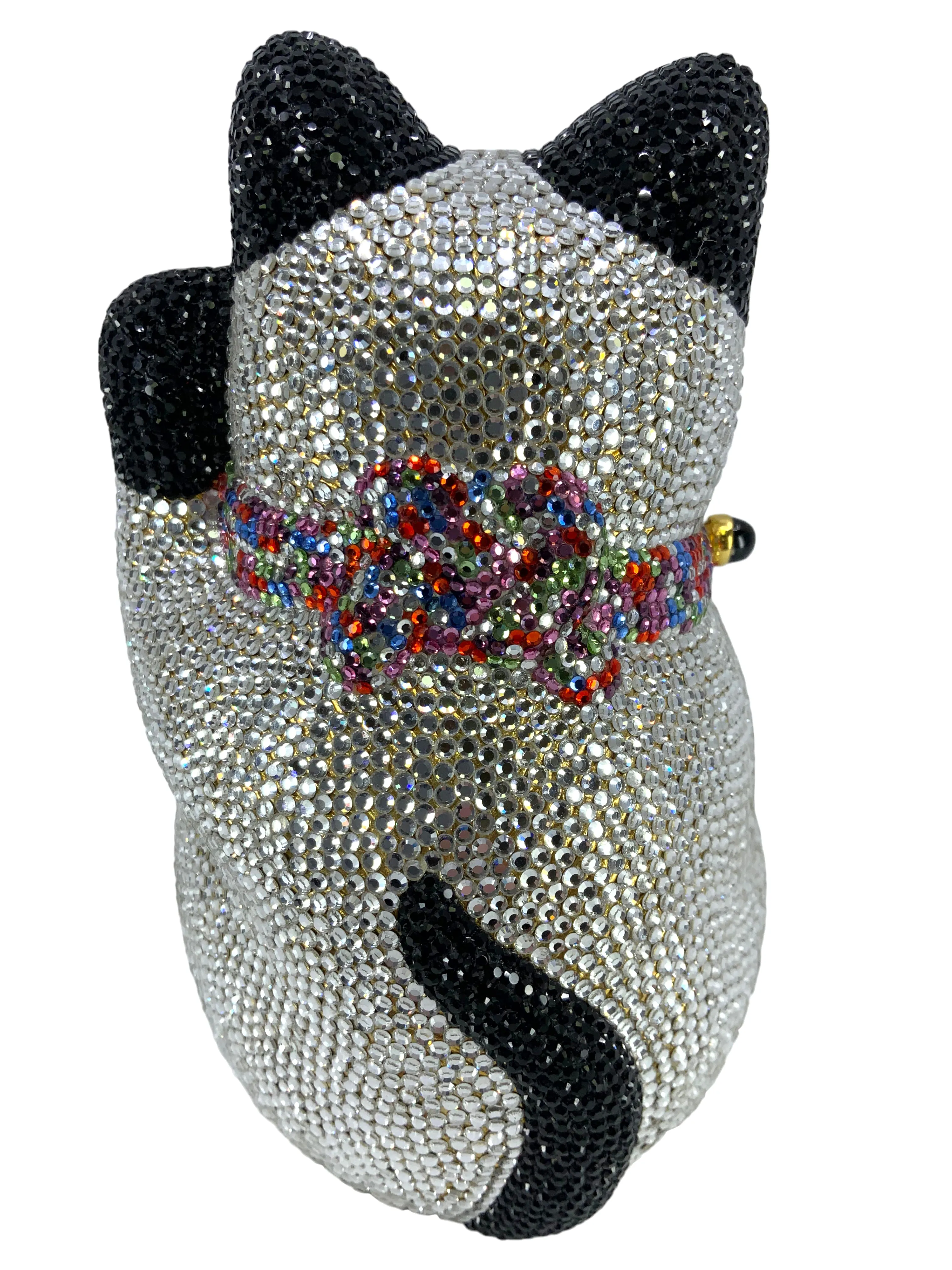 Judith Leiber Swarovski Crystal Maneki Neko Lucky Cat Minaudiere Evening Bag