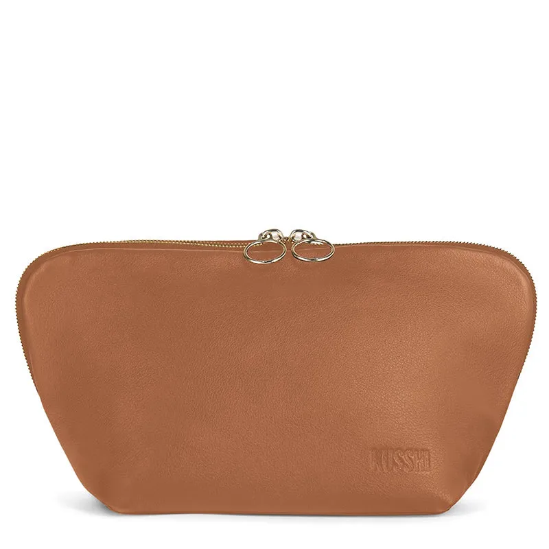 KUSSHI | Camel Leather Makeup Bag