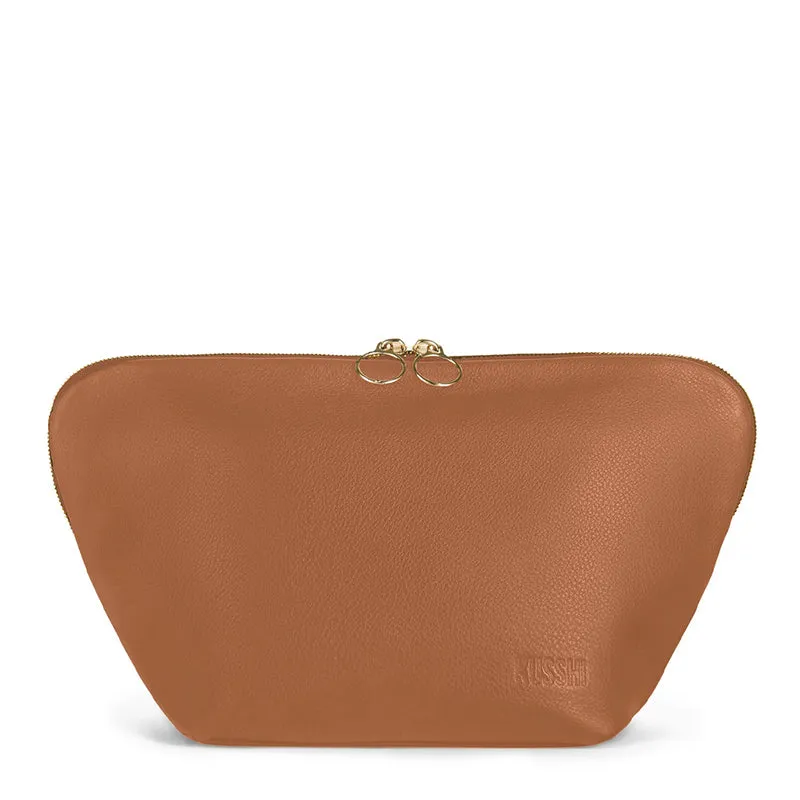 KUSSHI | Camel Leather Makeup Bag