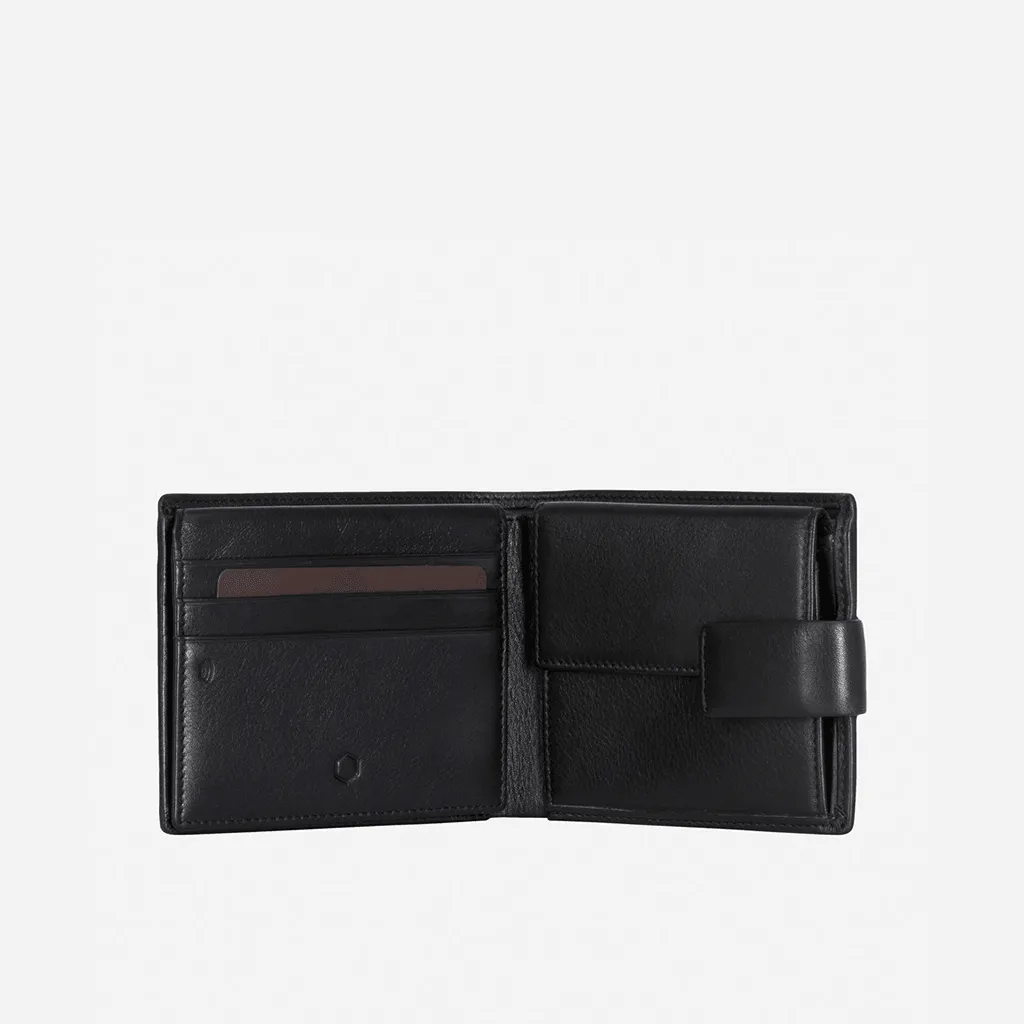 Large Bifold Wallet With Press Stud Closure, Soft Black