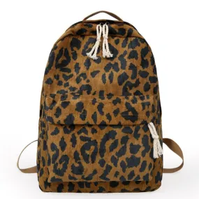 Leopard Print Corduroy Dual-Straps Travel 20 Liter Backpack