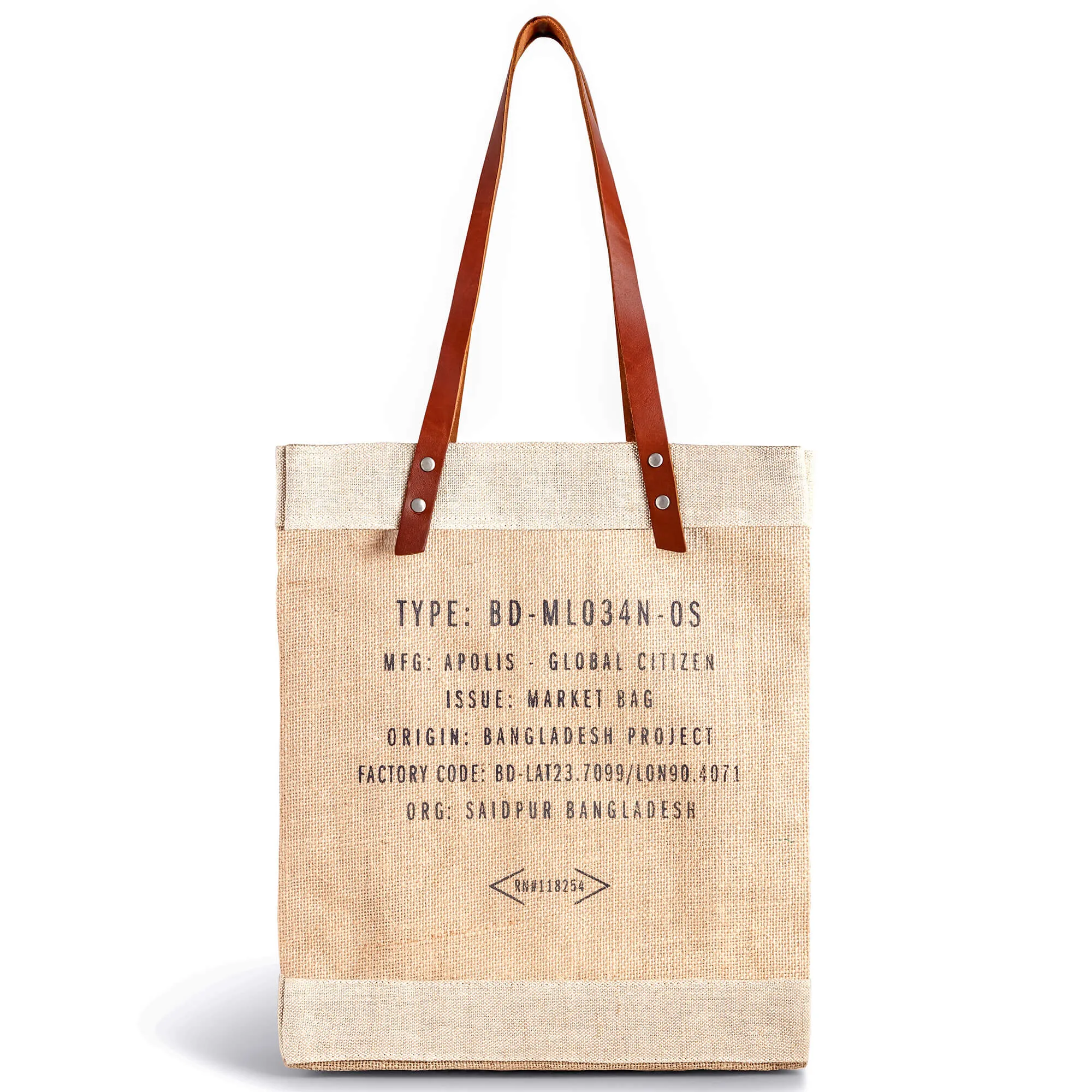 Market Tote in Natural with Black Monogram