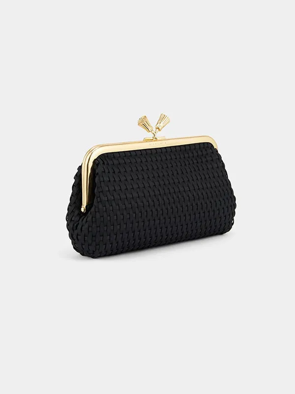 Maud Clutch Tassel in Black Satin