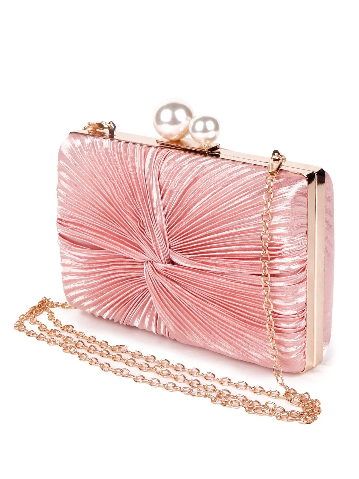 Odette Baby Pink Pleated Clutch / Sling Bag For Women