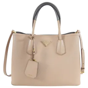 Prada Beige and Grey Bicolor Saffiano Medium Double Tote Bag