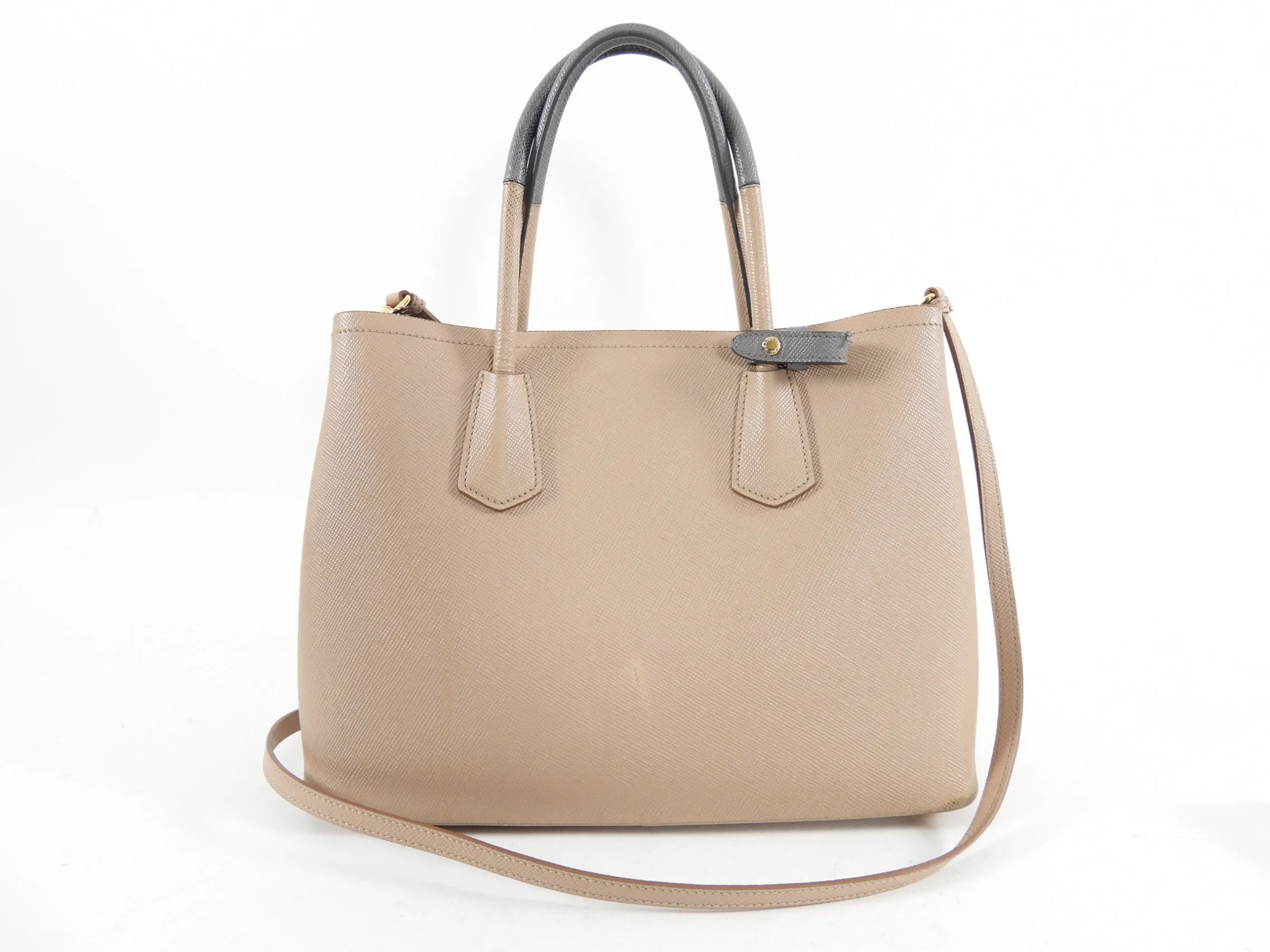 Prada Beige and Grey Bicolor Saffiano Medium Double Tote Bag