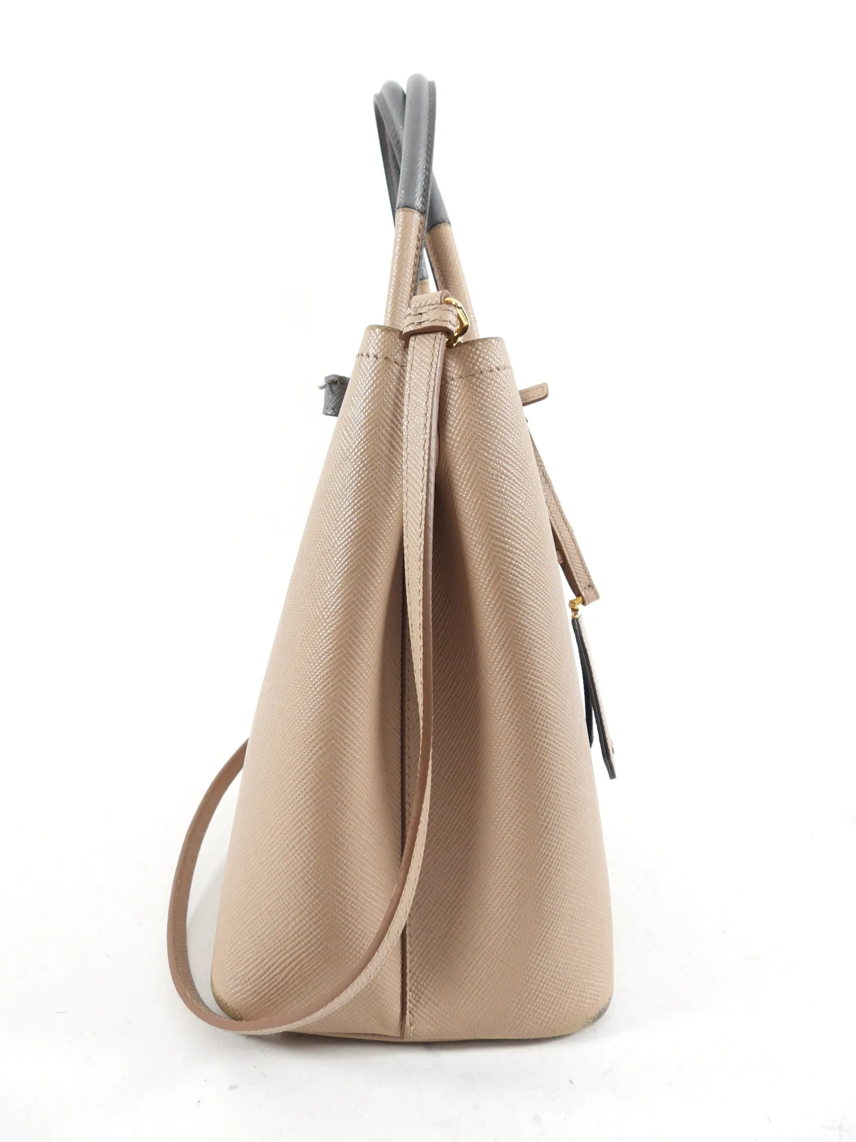 Prada Beige and Grey Bicolor Saffiano Medium Double Tote Bag