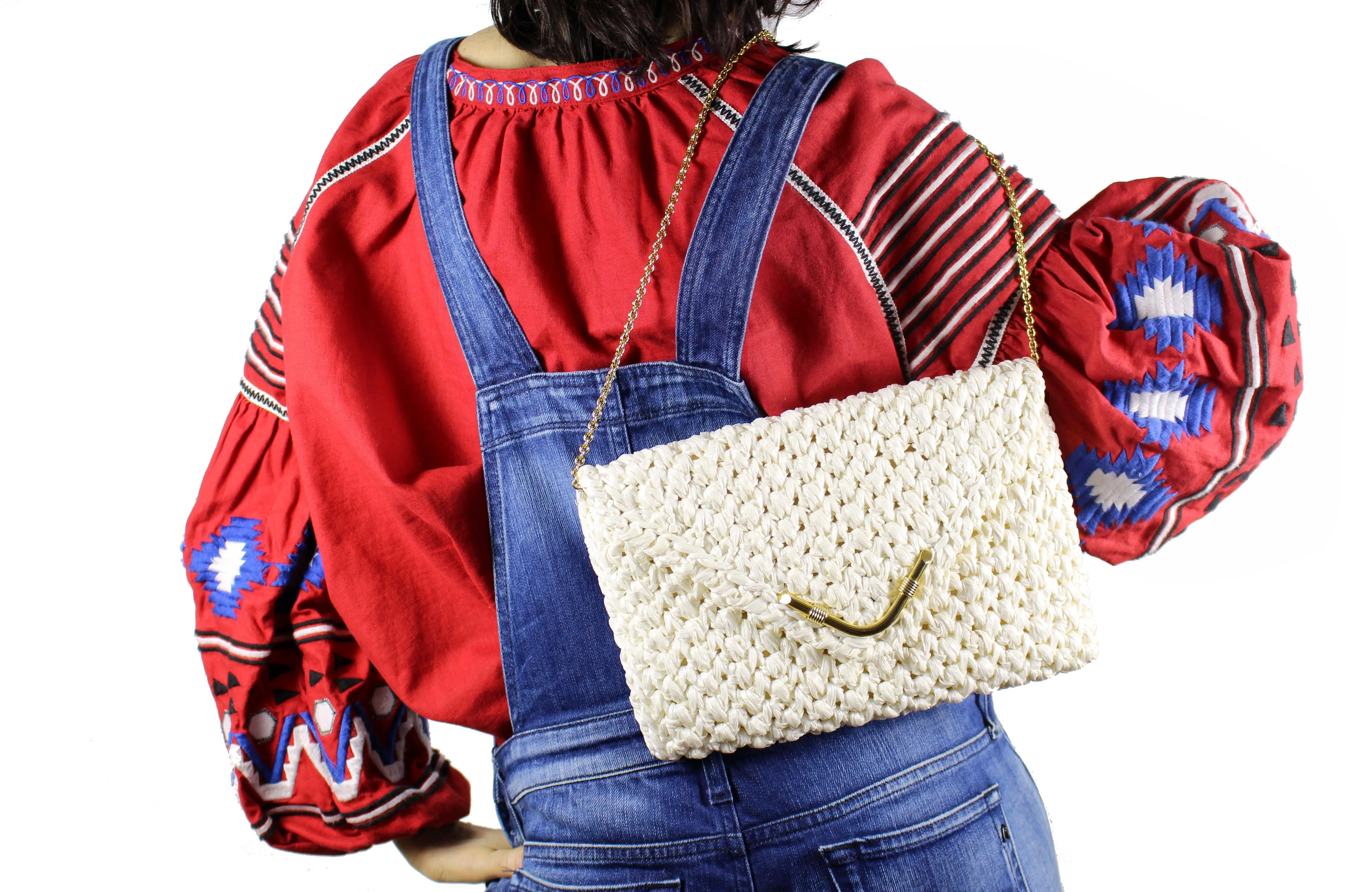 RODO white crochet raffia bag