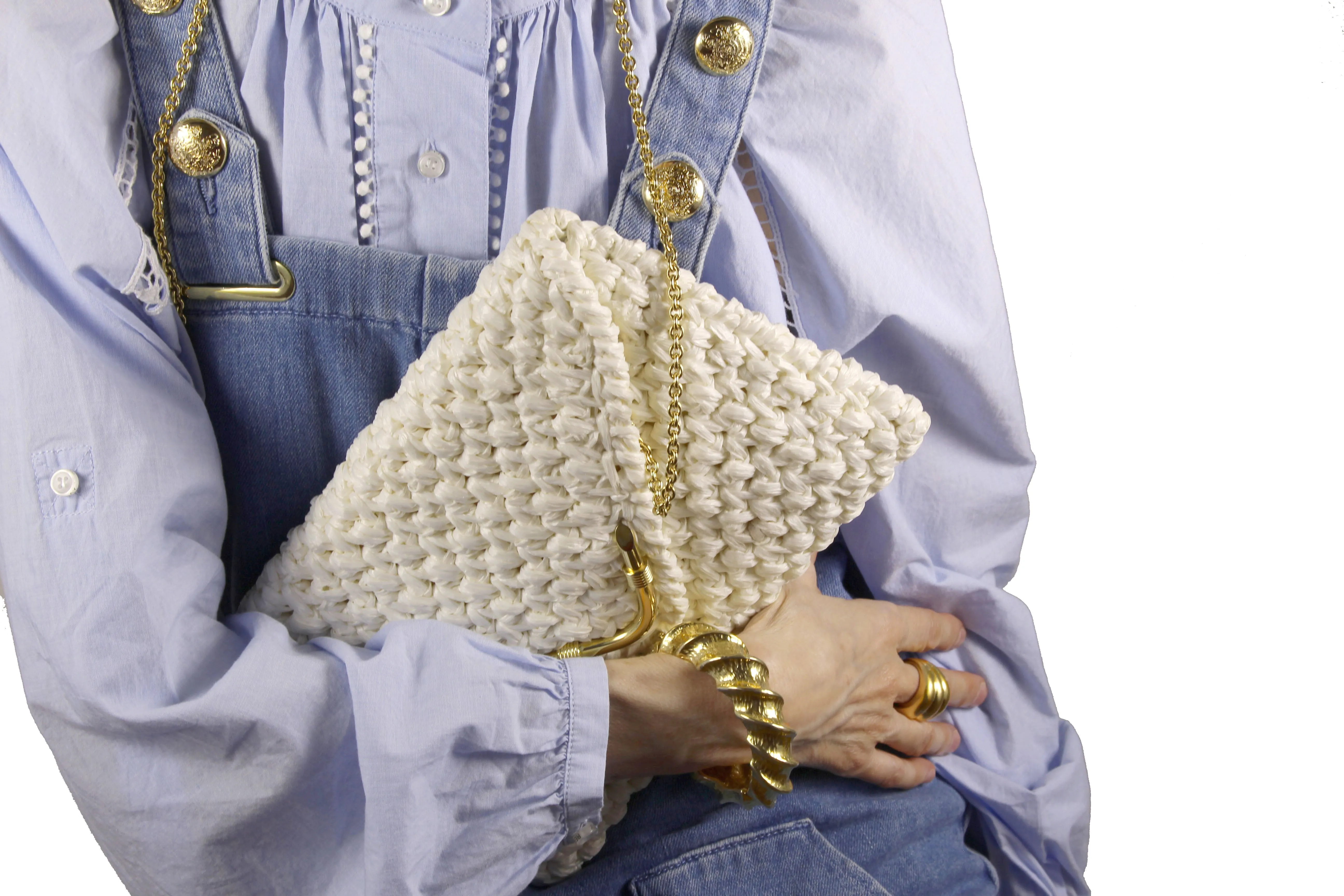 RODO white crochet raffia bag