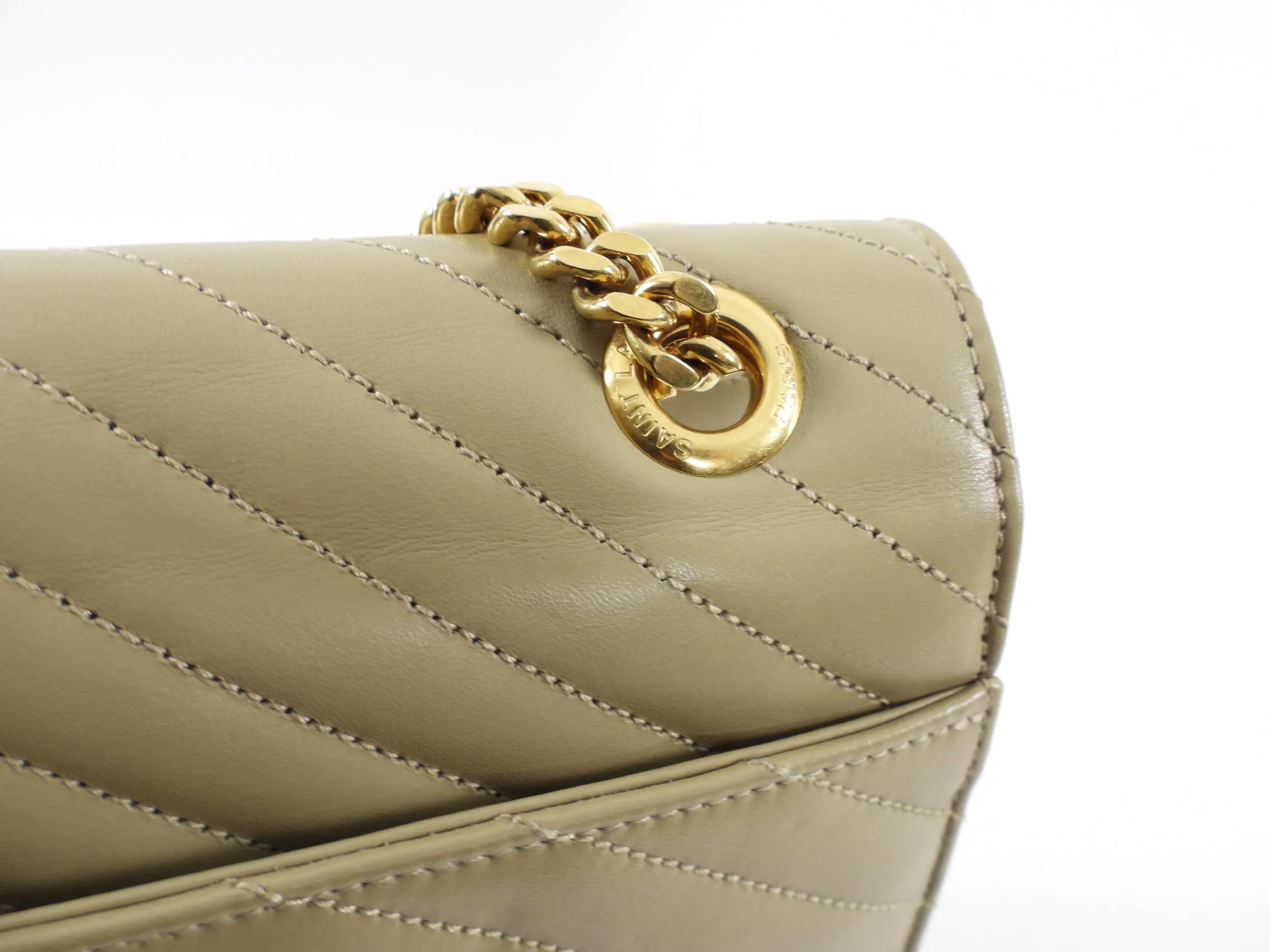 Saint Laurent Beige Chevron Envelope Flap Bag