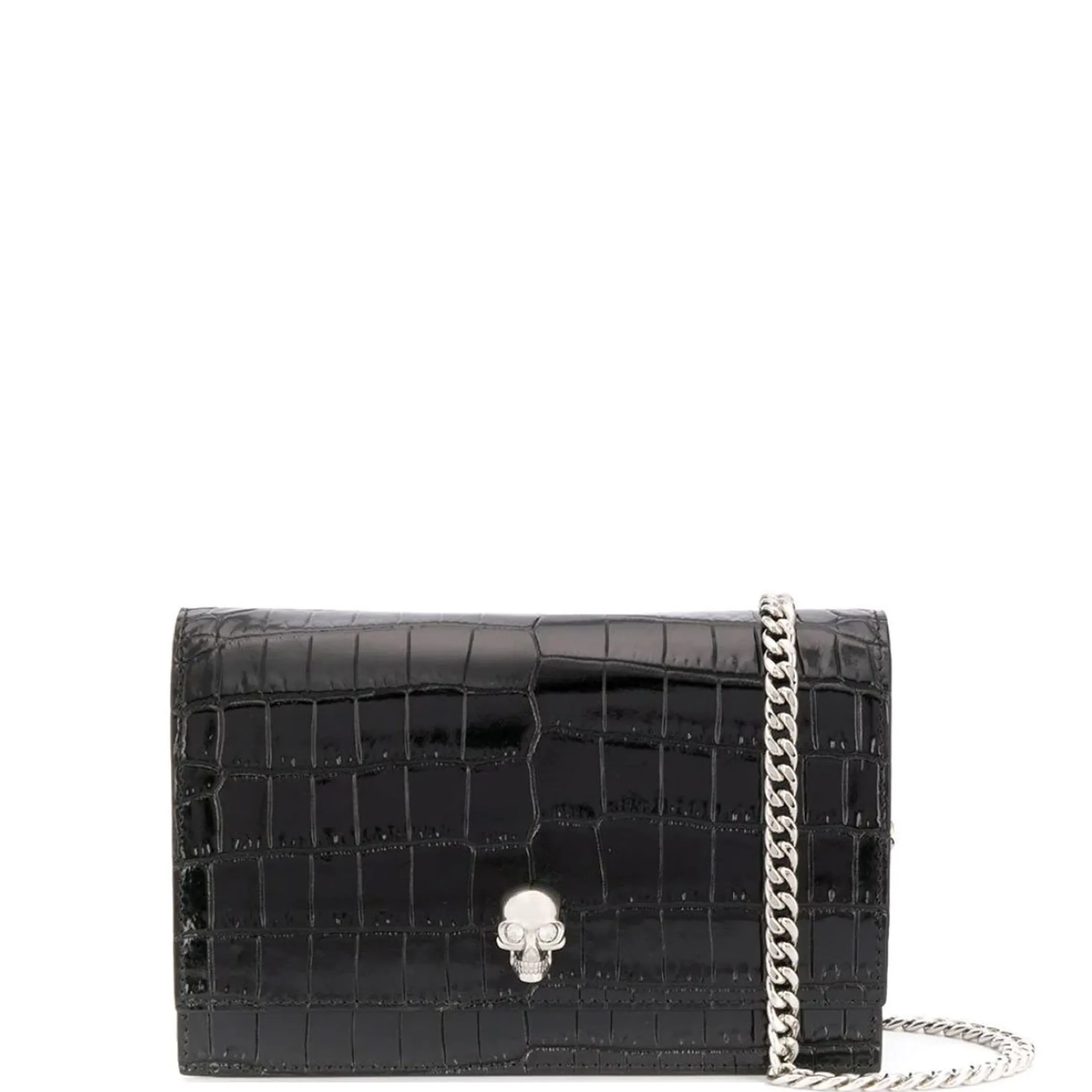 Skull Mini Bag Croc, Black/Silver