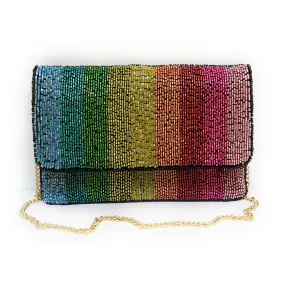 Small Rainbow Beaded Clutch Purse