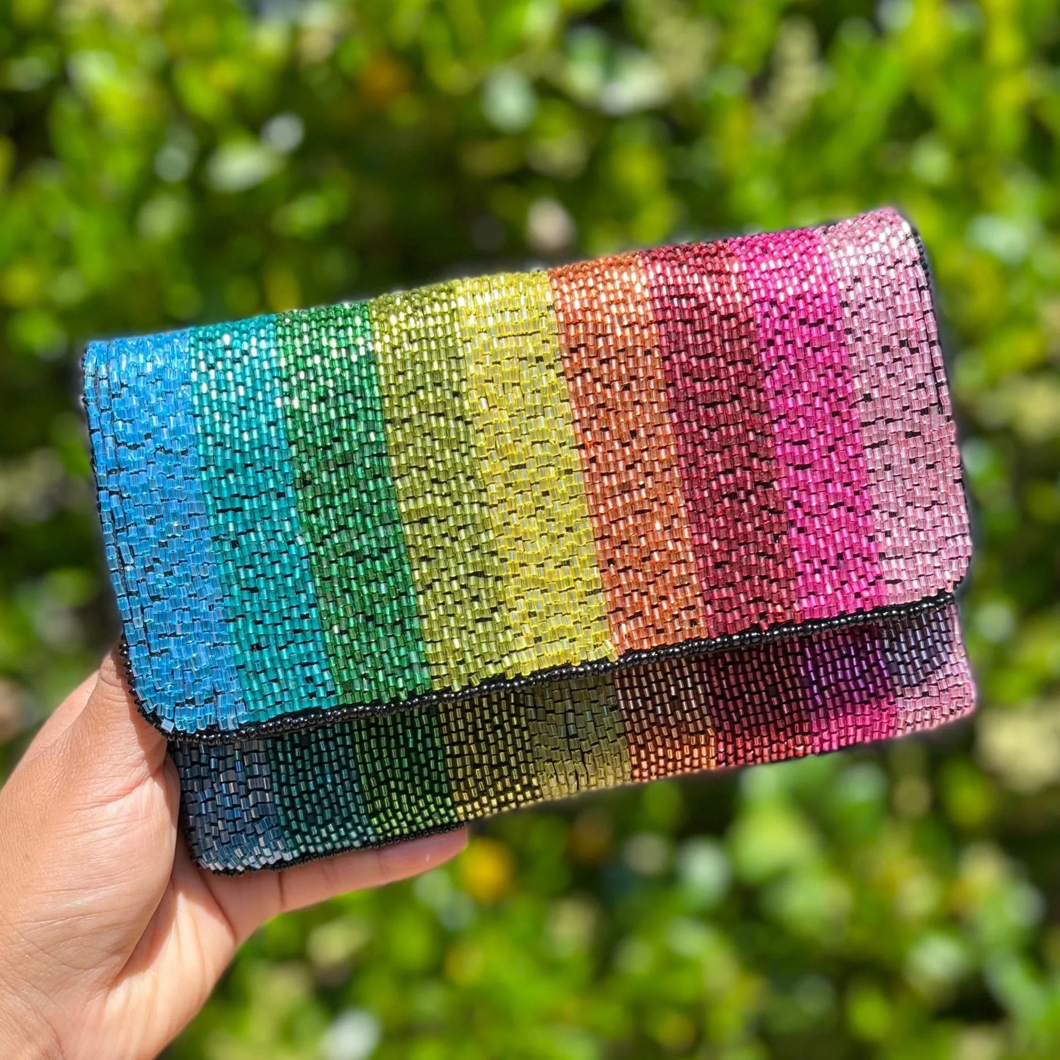 Small Rainbow Beaded Clutch Purse