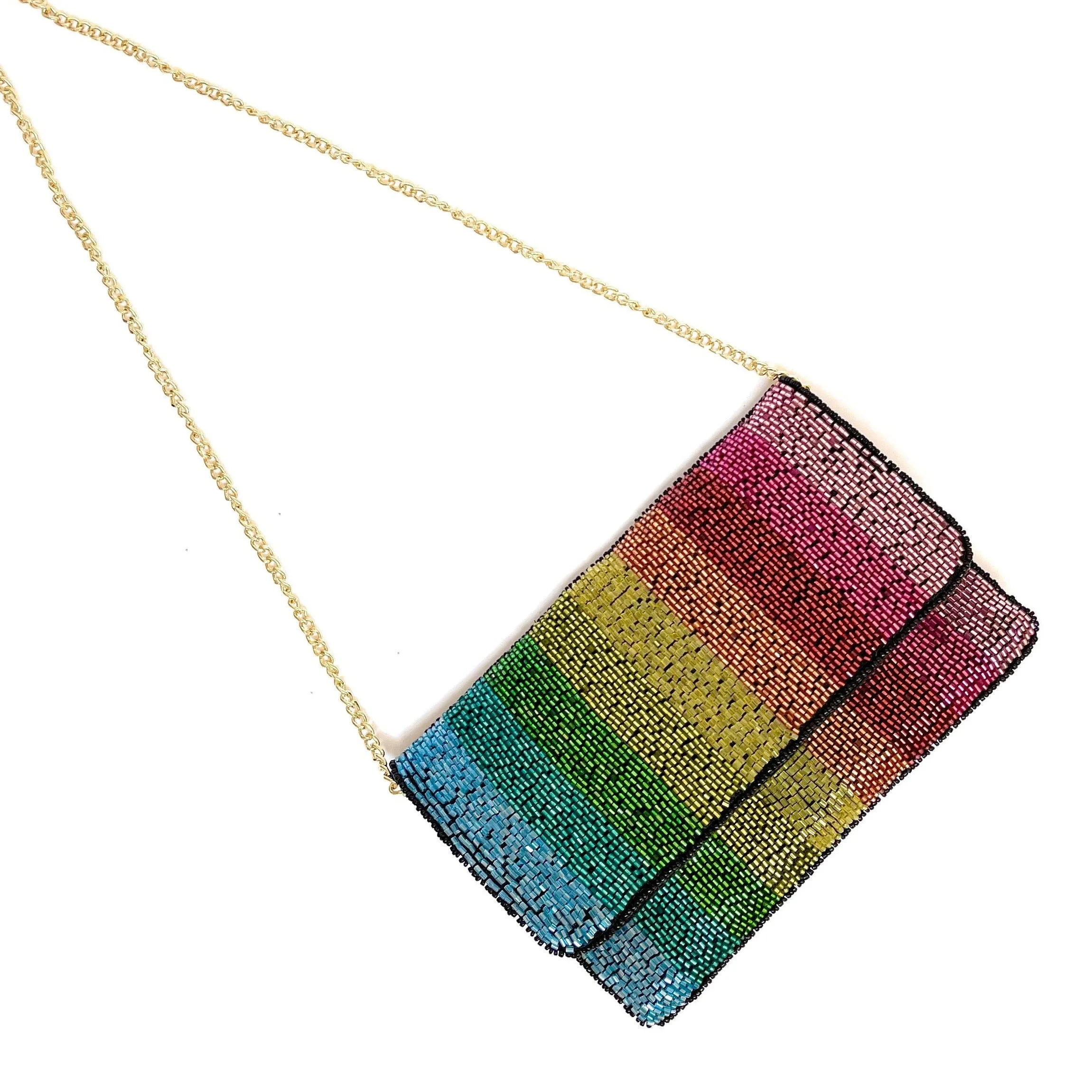 Small Rainbow Beaded Clutch Purse