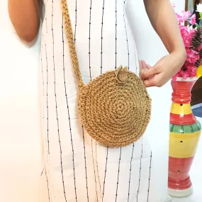 Stylish Round Jute Cross-Body Bag