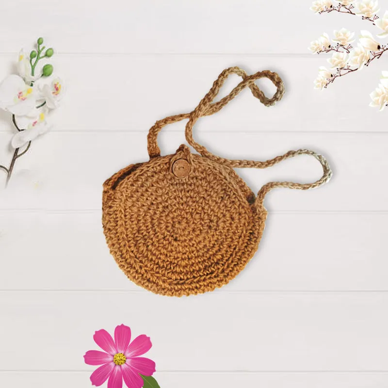 Stylish Round Jute Cross-Body Bag