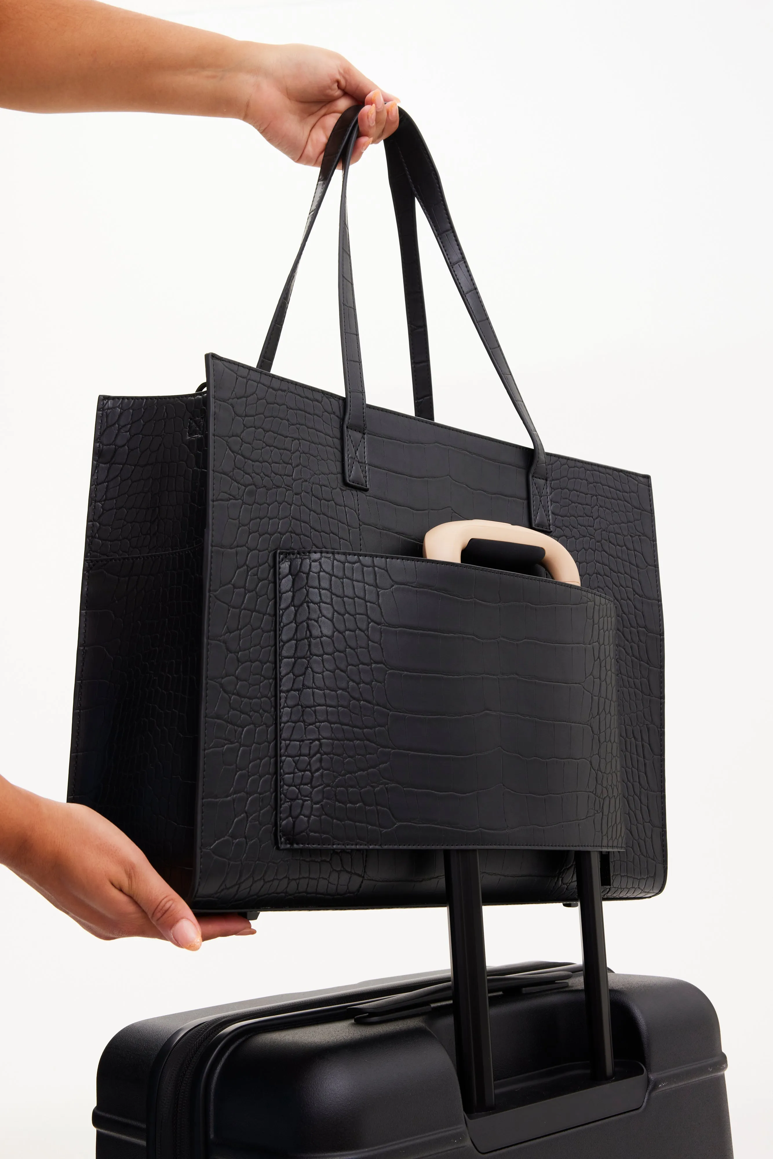 The Large Work Tote in Black Croc