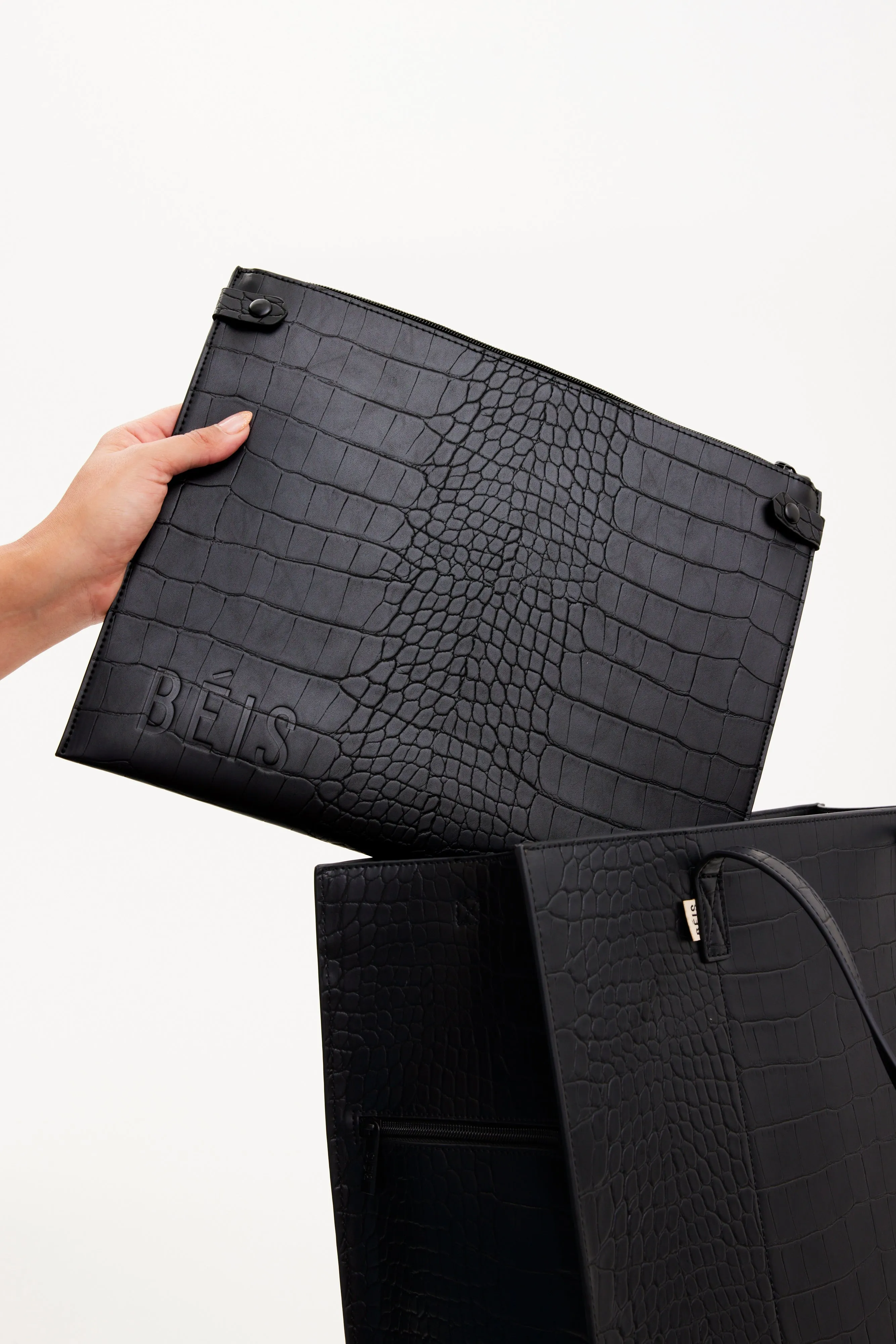 The Large Work Tote in Black Croc