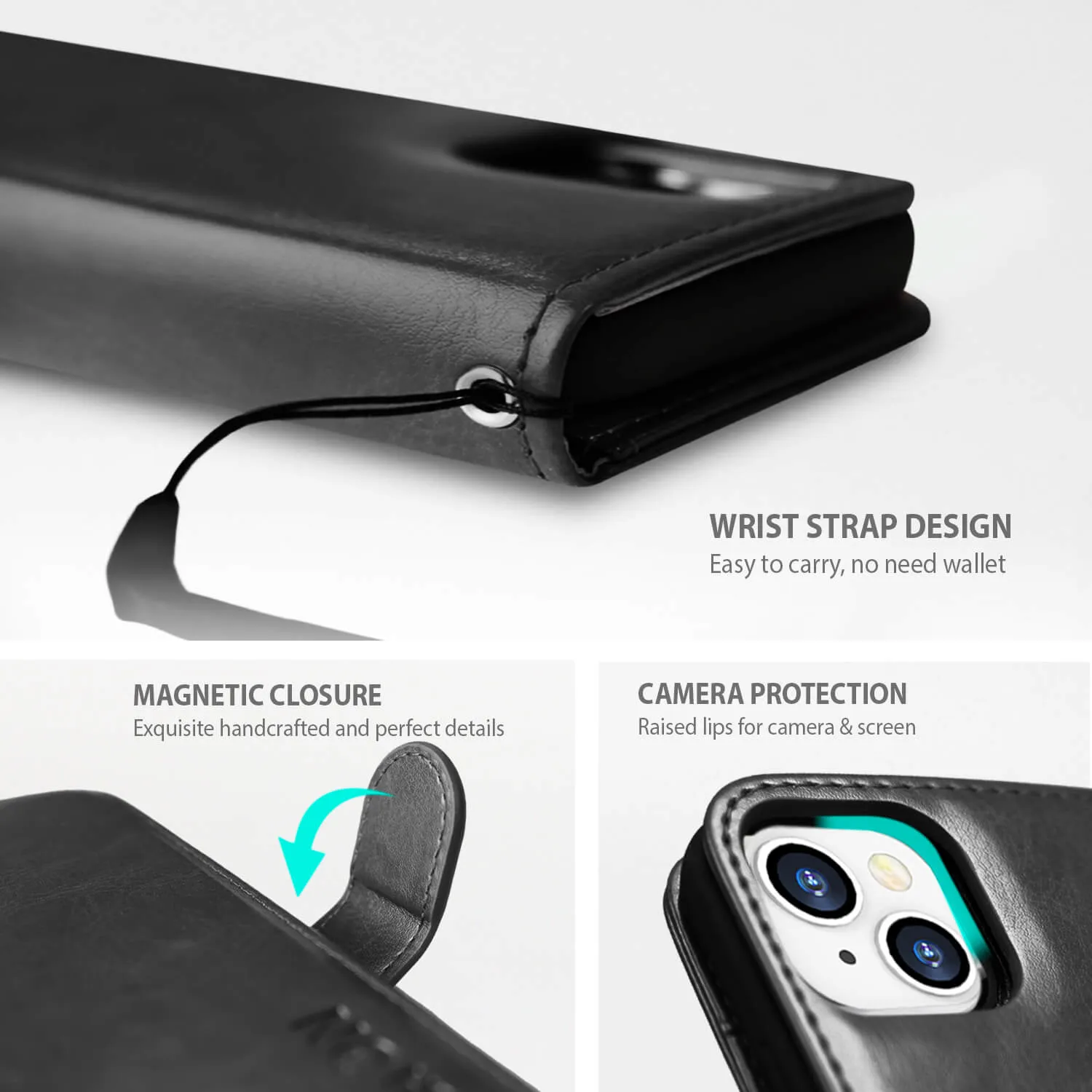 Tough On iPhone 13 Case Magnetic Detachable Leather Black