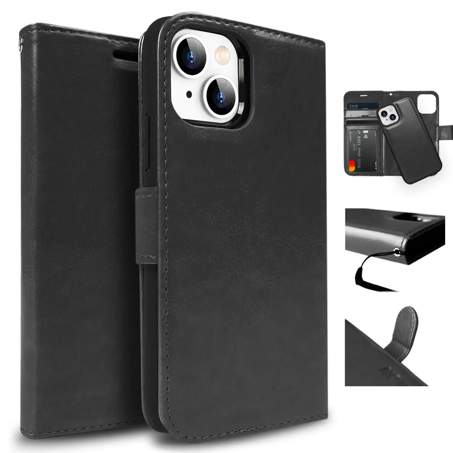 Tough On iPhone 13 Case Magnetic Detachable Leather Black