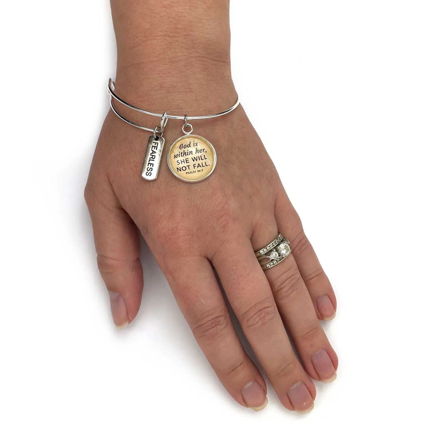 Trust and Scripture Charm Bangle Bracelet - Psalm 32:7 Word Scripture Christian Affirmations Jewelry, Silver