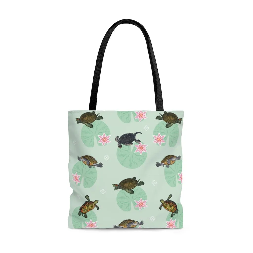 Turtles with Lilly Pads Tote, Cute Reptile Bag