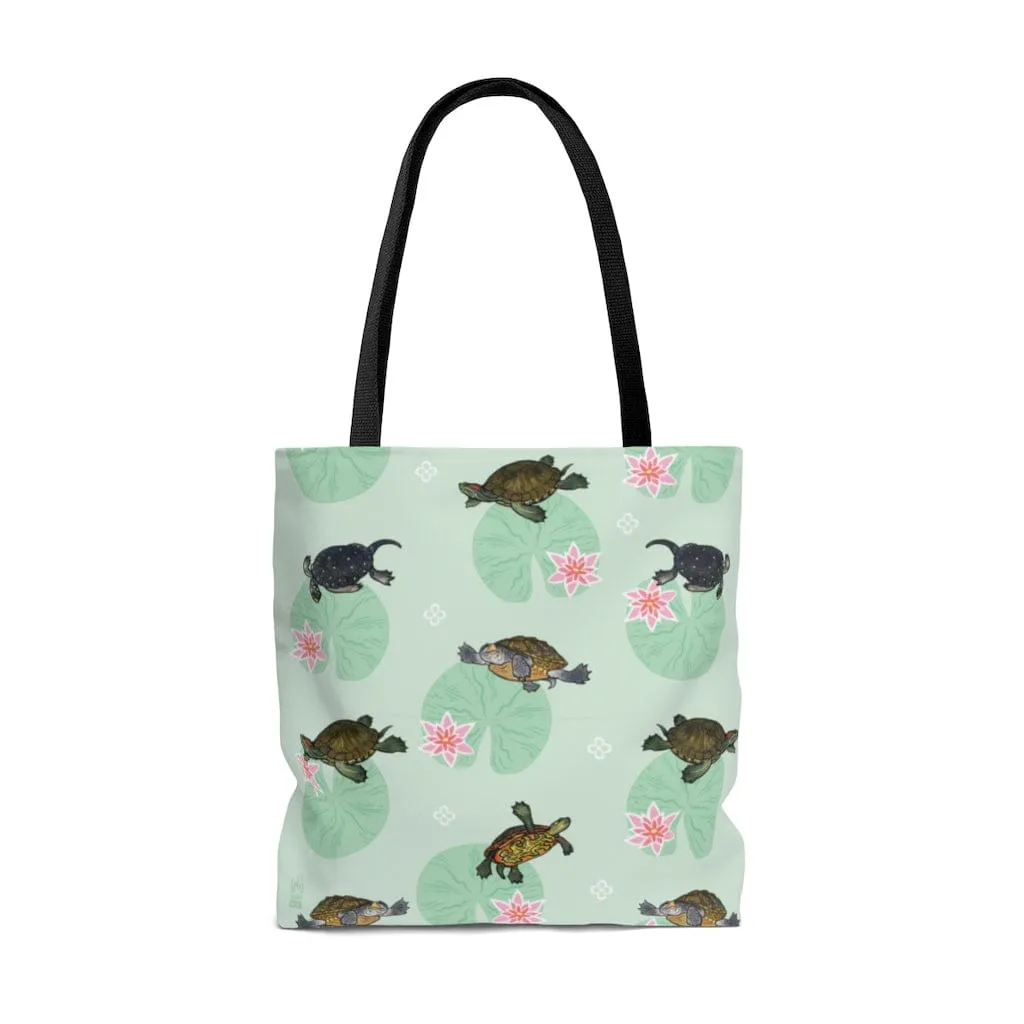 Turtles with Lilly Pads Tote, Cute Reptile Bag