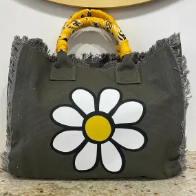 White Daisy Fringe Canvas Bag w/Yellow Bandana