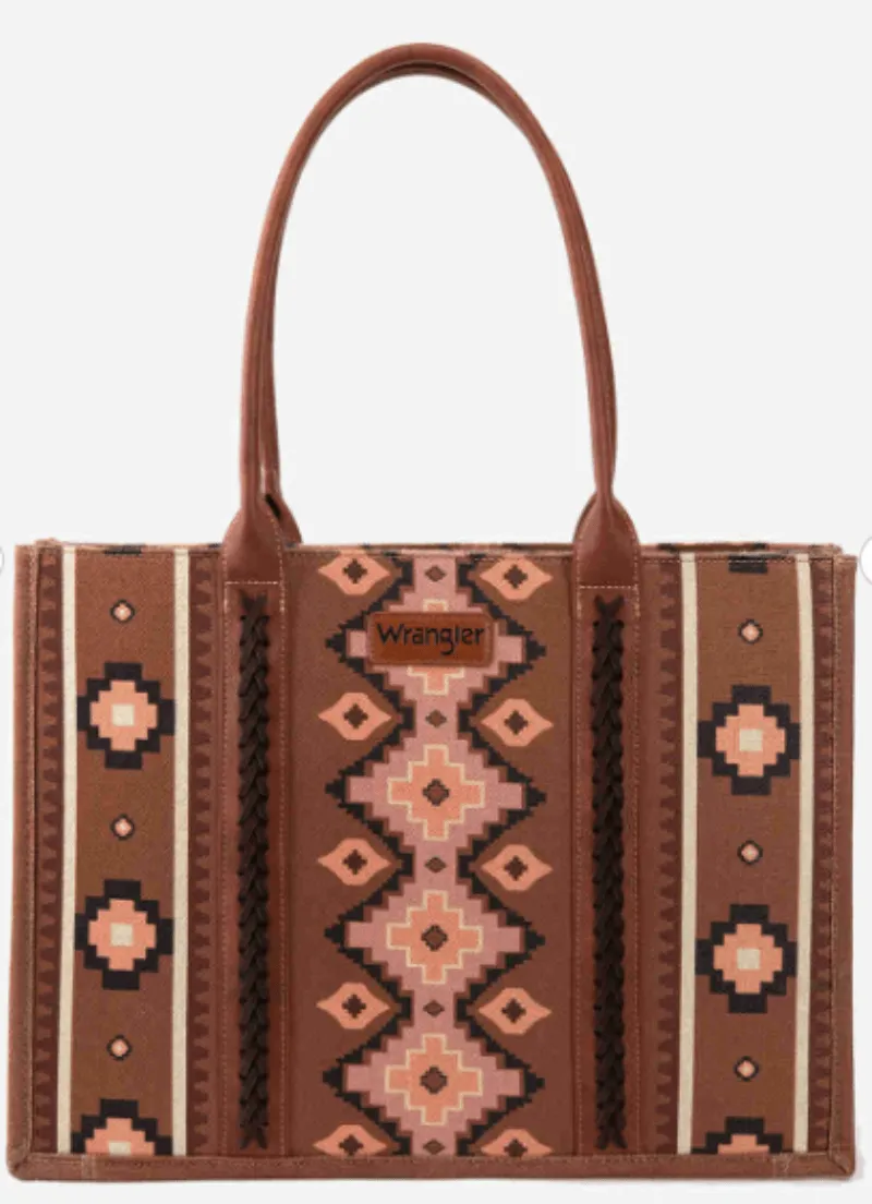 Wrangler Southwestern Print Wide Tote Bag Dark Brown