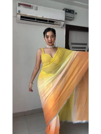 Yellow 1 Minute Sari Sticthed Bollywood Georgette Saree