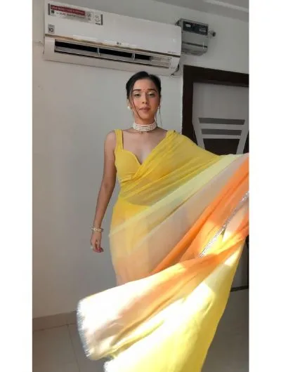 Yellow 1 Minute Sari Sticthed Bollywood Georgette Saree