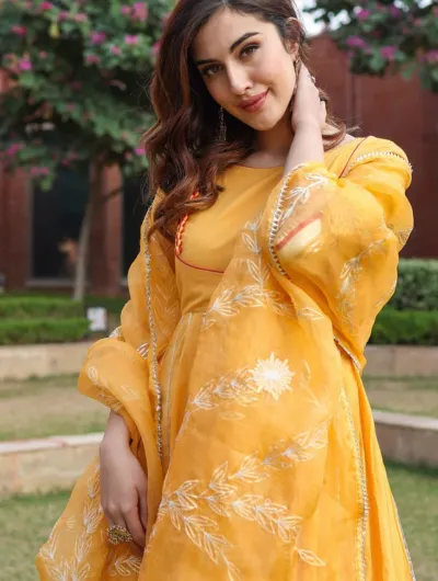 Yellow Mughal Anarkali Cotton Salwar Suit