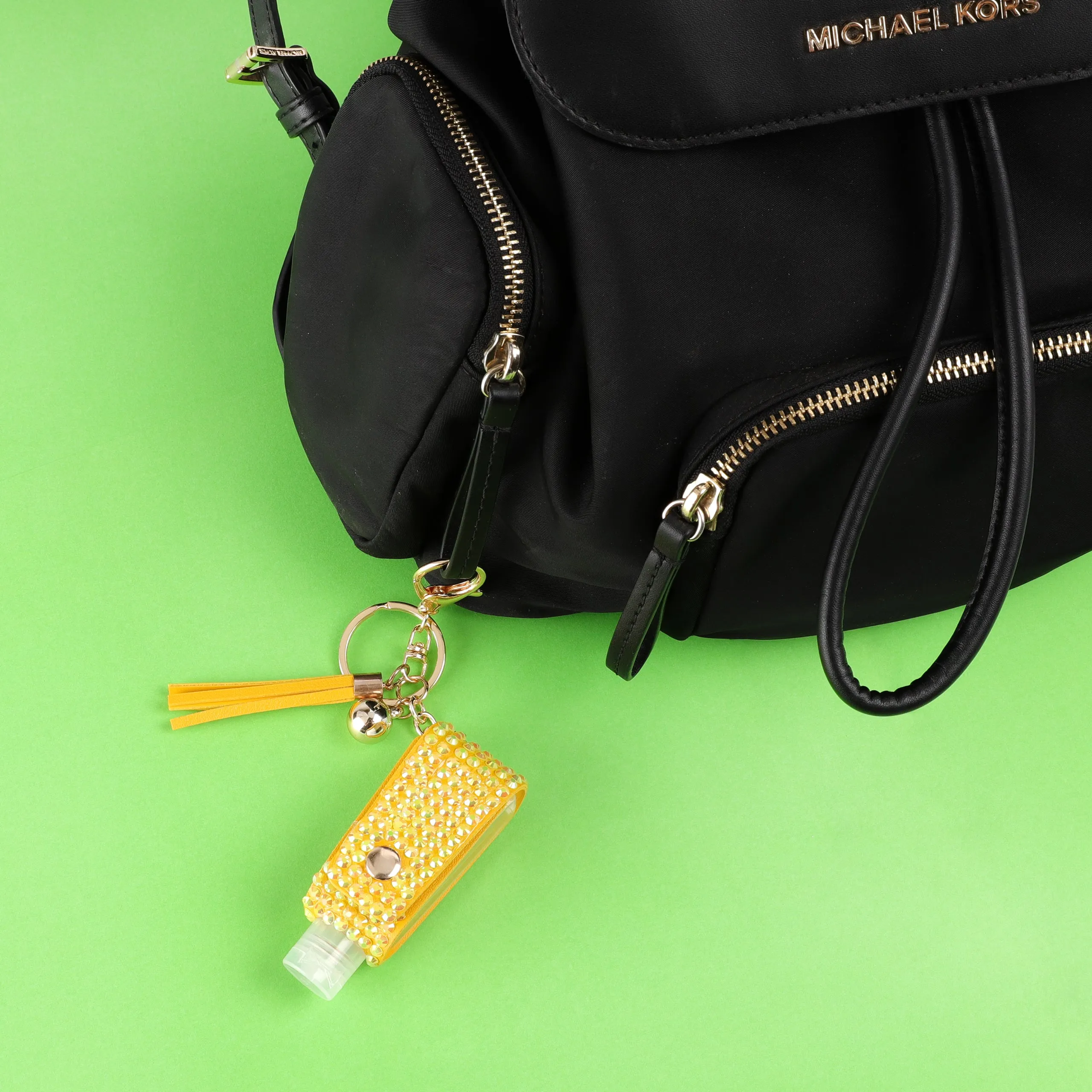 Zoey Rhinestone Sanitizer Holder Keychain - Yellow